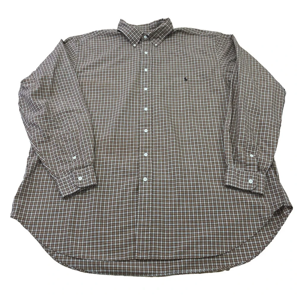 Ralph Lauren Classic Fit Button Down Shirt Men's 2XLT Brown Plaid Check Preppy - Picture 3 of 10
